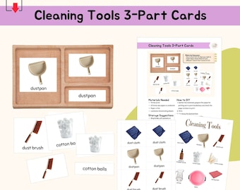 Cleaning Tools 3-Part Cards Montessori Practical Life Skill Extension Activity Montessori Language Lesson Care of Environment Material, PDF