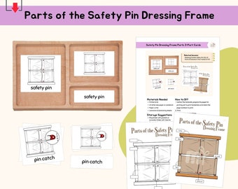 Parts of Safety Pin Dressing Frame 3-Part Cards Montessori Practical Life Care of Self Montessori Language Lesson Life Skill Activity, PDF