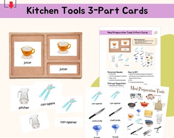 Kitchen Tools 3-Part Card Montessori Practical Life Skill Extension Activity Montessori Language Lesson Care of Environment Material, PDF