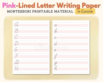 Montessori Pink-Lined CURSIVE Letter Writing Sheet Tracing Activity Handwriting Practice Uppercase Lowercase Alphabet Letter, PDF Printable