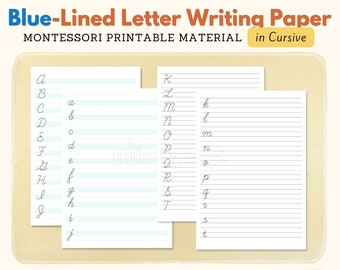 Montessori Blue-Lined CURSIVE Letter Writing Sheet Tracing Activity Handwriting Practice Uppercase Lowercase Alphabet Letter, PDF Printable