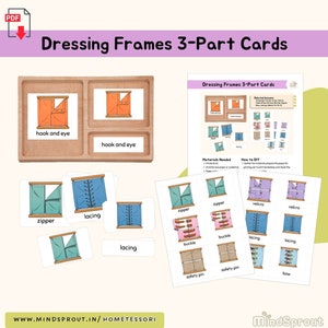 Dressing Frames 3-Part Cards Montessori Practical Life Extension Activity Montessori Life Skill Language Lesson Self-Care Materials, PDF
