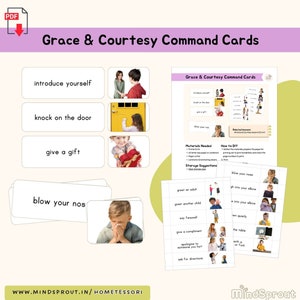 Tarjetas de comando de gracia y cortesía Actividad de extensión de habilidades prácticas para la vida Montessori Material de lección sobre el cuidado de las relaciones Montessori, PDF