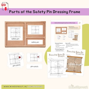 Parts of Safety Pin Dressing Frame 3-Part Cards Montessori Practical Life Care of Self Montessori Language Lesson Life Skill Activity, PDF