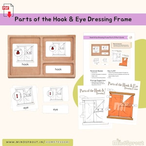 Parts of Hook and Eye Dressing Frame 3-Part Cards Montessori Practical Life Care of Self Montessori Language Lesson Life Skill Activity, PDF