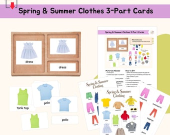 Summer and Spring Clothes 3-Part Cards Montessori Practical Life Activity Montessori Life Skill Language Lesson Montessori Self-Care, PDF