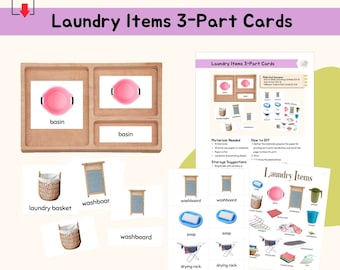 Laundry Items 3-Part Cards Montessori Practical Life Skill Extension Activity Montessori Language Lesson Care of Environment Material, PDF