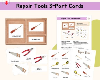 Repair Tools 3-Part Cards Montessori Practical Life Skill Extension Activity Montessori Language Lesson Care of Environment Material, PDF