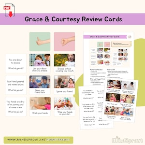 Schede di ripasso di grazia e cortesia Attività di estensione delle abilità di vita pratica Montessori Materiale didattico Montessori sulla cura delle relazioni, PDF