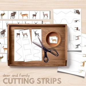 Deer Cutting Strips Wild Animal Scissors Activity Watercolor Animal Fine Motor Skills Work Hand-Eye Coordination Practice PDF Printable