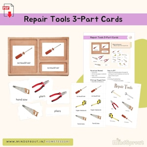 Repair Tools 3-Part Cards Montessori Practical Life Skill Extension Activity Montessori Language Lesson Care of Environment Material, PDF