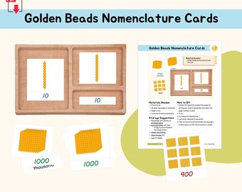 Golden Beads Nomenclature Cards Montessori Math Extension Activity , PDF Printable