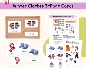 Winter Clothes 3-Part Cards Montessori Practical Life Activity Montessori Life Skill Language Lesson Montessori Self-Care Material, PDF