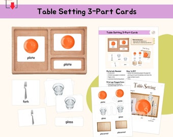 Table Setting 3-Part Cards Montessori Practical Life Skill Extension Activity Montessori Language Lesson Care of Environment Material, PDF