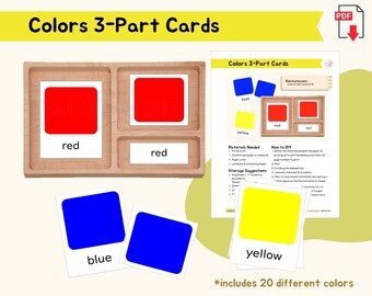 Colors Montessori 3-Part Cards Vocabulary Building Activity for Toddler Montessori Sensorial Preschool Activity Color Matching Homeschool