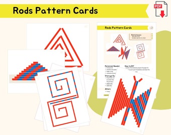 Red Rods Number Rods Pattern Cards Montessori Sensorial Extension Material Matching Cards Preschool Kindergarten Homeschool Material PDF