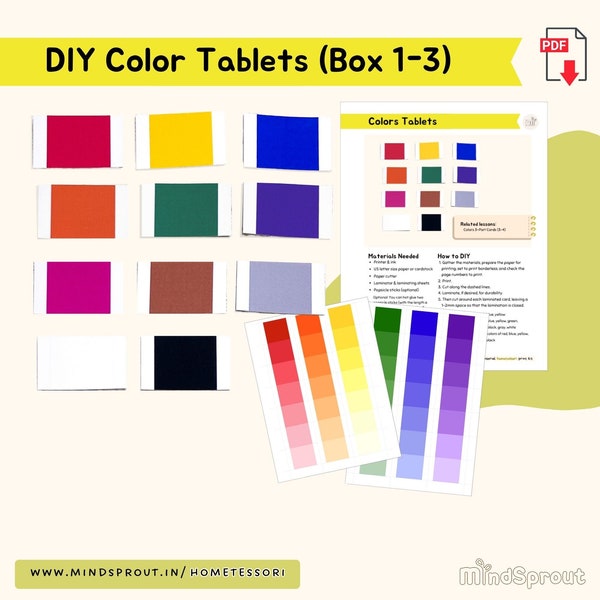 DIY Color Tablets Box 1-3 Montessori Activity for Toddler Montessori Sensorial Preschool Activity Color Grading Matching Activity Homeschool