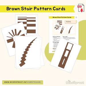Tarjetas de patrón de escaleras marrones Actividad de extensión sensorial Montessori Tarjetas de patrón Montessori de escaleras anchas Material de educación en el hogar PDF