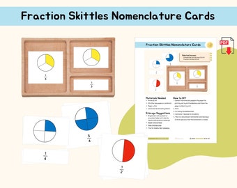 Fraction Skittles Nomenclature Cards Montessori Material Math Extension Activity Primary Montessori Fractions Lower Elementary Printable