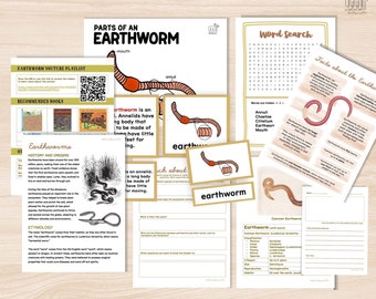 Earthworm Unit Study Montessori 5 Part Card Anatomy Earthworm Life Cycle Facts Research for Elementary Student Writing Prompts, Printable