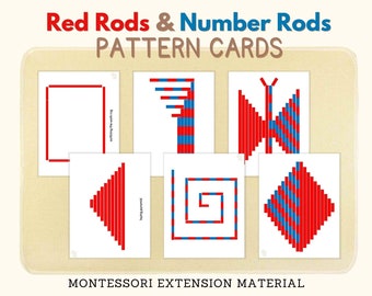 Red Rods and Number Rods Pattern Cards Montessori Sensorial Material Extension Activity Montessori Matching Cards, PDF Printable