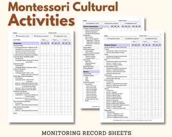 Montessori CULTURAL Activities Monitoring Record Sheet Geography Scope & Sequence Botany Zoology Montessori Arts and Music Primary Level 3-6