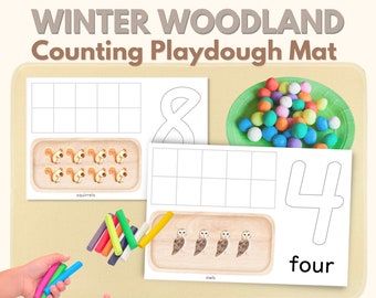 Preschool Learning Worksheet Winter Woodland Play Dough Counting Mats Number Match Object Counting PDF Printable