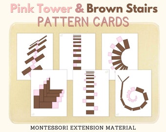 Rosa Turm und braune Treppe Musterkarten Montessori sensorische Material Erweiterung Aktivität Montessori Matching Cards, PDF Printable