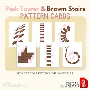 Schede modello Torre rosa e scale marroni Attività di estensione del materiale sensoriale Montessori Schede abbinate Montessori, PDF stampabile