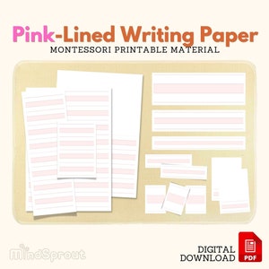 Montessori roze gelinieerde schrijfpapiervellen Stroken en boekje Montessori Taalmateriaal Blanco nomenclatuur Kaarten Schrijfvellen Afdrukbaar