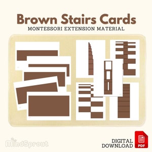 Tarjetas de escaleras marrones Material sensorial Montessori Tarjetas de patrón de escaleras marrones Actividad de extensión Tarjetas a juego Montessori, PDF imprimible