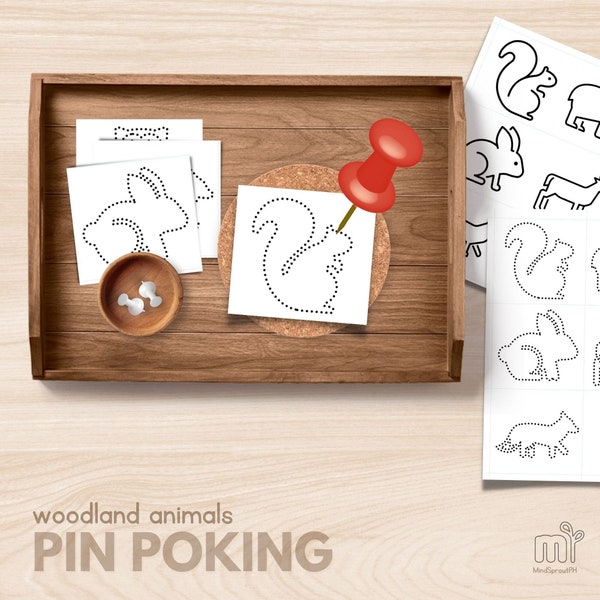 Woodland Animals Push Pin Poke Prick Punch Activity, Fine Motor Skills Work, Hand-Eye Coordination, Montessori Practical Life, PDF Printable