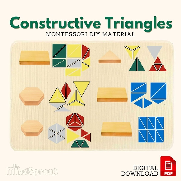 Triangoli costruttivi fai da te Materiale sensoriale Montessori Attività di estensione Montessori fai da te Scatola materiale fai da te Montessori, PDF stampabile