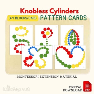Knopflose Zylinder Musterkarten (3-4 Blöcke / Karte) Montessori Sensorial Material Erweiterung Aktivität Montessori Matching Cards, PDF zum Ausdrucken
