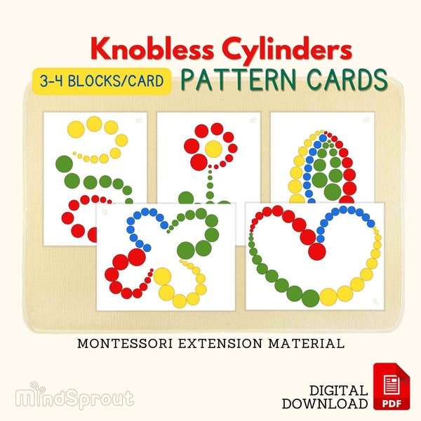 Knopflose Zylinder Musterkarten (3-4 Blöcke / Karte) Montessori sensorische Material Erweiterung Aktivität Montessori Matching Cards, PDF Printable