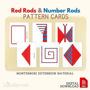 Tarjetas de patrones de varillas rojas y varillas numéricas Actividad de extensión de material sensorial Montessori Tarjetas a juego Montessori, PDF imprimible