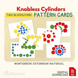 Tarjetas con patrones de cilindros sin botones (2 bloques/tarjeta), material sensorial Montessori, actividad de extensión, tarjetas de emparejamiento Montessori, PDF imprimible