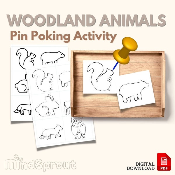 Woodland Animals Push Pin Poke Prick Punch Activity, Fine Motor Skills Work, Hand-Eye Coordination, Montessori Practical Life, PDF Printable