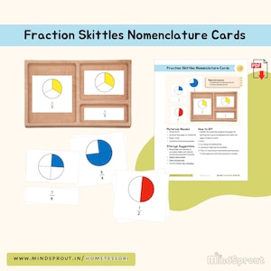 Tarjetas de nomenclatura de bolos de fracciones Material Montessori Actividad de extensión de matemáticas Primaria Fracciones Montessori Primaria inferior Imprimible