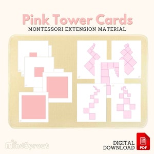 Carte torre rosa Materiale sensoriale Montessori Carte modello torre rosa Attività di estensione Carte abbinate Montessori, PDF stampabile