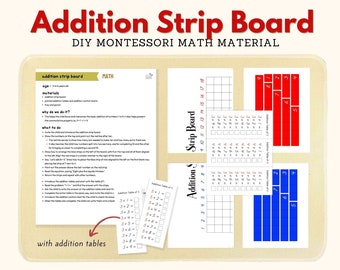 Addition Strip Board DIY Montessori Math Material Extension Activity Montessori DIY Activity Math Operations Practice, PDF Printable