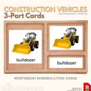 CONSTRUCTION VEHICLES Montessori Nomenclature Classified 3-Part Cards Vocabulary Building Activity Classification Sorting, PDF Printable