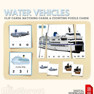Preschool Activity on WATER VEHICLES Kindergarten Exercises Homeschool Material for Language Learning Pre-Writing Activity Teacher Printable