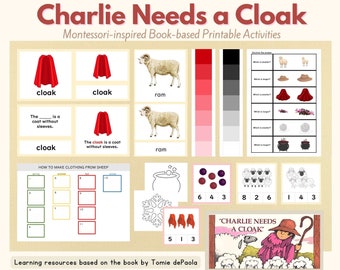CHARLIE NEEDS A CLOAK Book-based Activities Bundle Montessori Language Adjective Activity Size Sorting Grading Counting Clip Card Activity