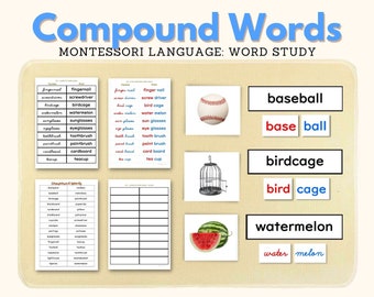 Montessori COMPOUND WORDS Word Study Montessori Language Reading and Writing Montessori Primary Preschool Learning Activity, PDF Printable
