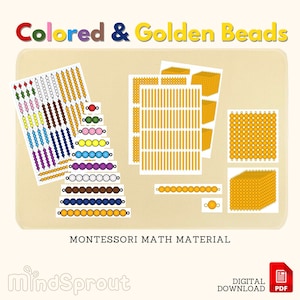 Contas coloridas diy contas douradas montessori material de matemática atividade diy montessori imprimível contas curtas escadas material de contas douradas diy