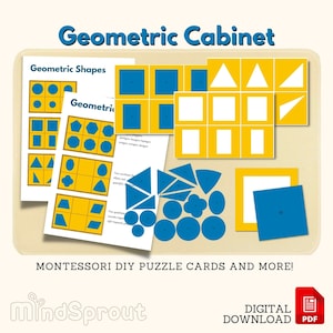 Geometric Cabinet Shapes Montessori Puzzle Cards Montessori Geometric Cabinet Coloring Sheet Matching Cards Cutting Activity, PDF Printable