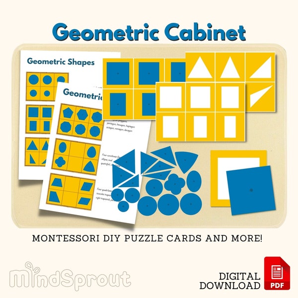 Geometric Cabinet Shapes Montessori Puzzle Cards Montessori Geometric Cabinet Coloring Sheet Matching Cards Cutting Activity, PDF Printable