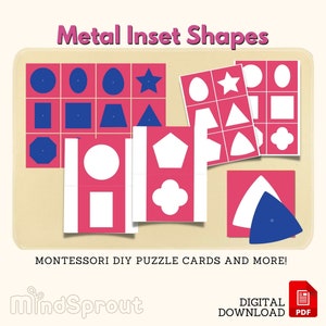 Metal Inset Montessori Puzzle Cards Montessori Metal Inset Shapes Coloring Sheet Matching Cards Cutting Prewriting Activity, PDF Printable