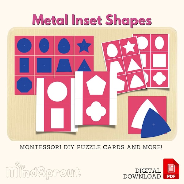 Metal Inset Montessori Puzzle Cards Montessori Metal Inset Shapes Coloring Sheet Matching Cards Cutting Prewriting Activity, PDF Printable